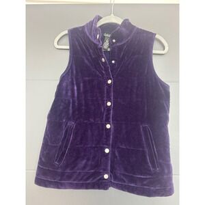 Rafaella Velvet Quilted Vest Purple Sleeveless‎ Button Up Pockets Womens Medium